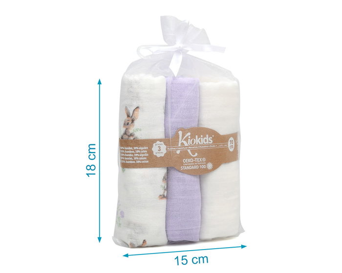 KioKids Set 3 Muselinas Conejitos, Lavanda y Blanco 70x70 cm KioKids Set 3 Muselinas Conejitos, Lavanda y Blanco 70x70 cm