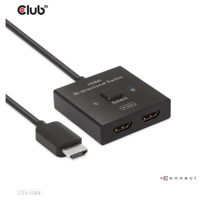Club 3D CSV-1384 Conmutador HDMI 2 en 1 Bidireccional 8K60Hz/4K120Hz