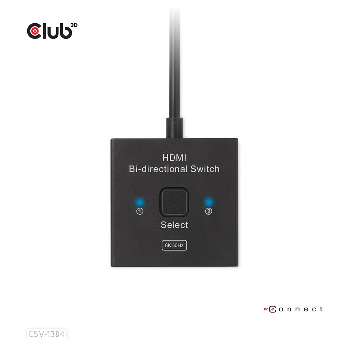Club 3D CSV-1384 Conmutador HDMI 2 en 1 Bidireccional 8K60Hz/4K120Hz