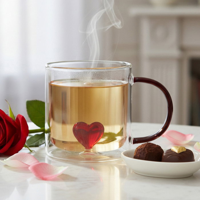 Home Deco Factory Mug de Vidrio Corazón 300 ml - Secret Glass - Figura Amor - Apto Microondas y Lavavajillas Home Deco Factory Mug de Vidrio Corazón 300 ml - Secret Glass - Figura Amor - Apto Microondas y Lavavajillas