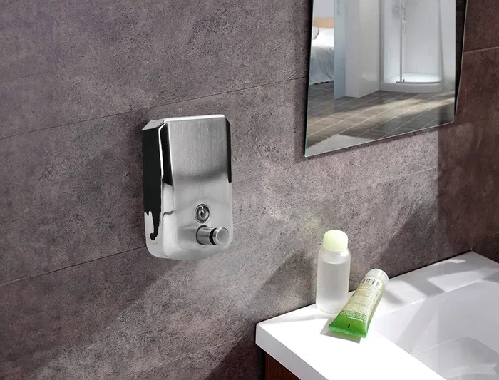 Q-connect Dispensador de Jabón Manual 800 ml Acero Inoxidable 115x56x179mm