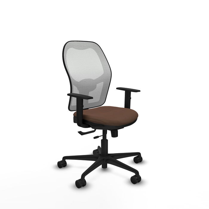 Silla de oficina Jorquera con mecanismo Sincro/Traslack tapizada con Tela color Marrón oscuro y malla color Blanco. Equipada con lumbar 1D, Brazos 1D y Ruedas 65mm nailon Silla de oficina Jorquera con mecanismo Sincro/Traslack tapizada con Tela color Marrón oscuro y malla color Blanco. Equipada con lumbar 1D, Brazos 1D y Ruedas 65mm nailon