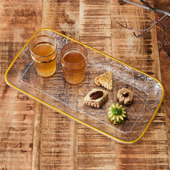 Home Deco Factory Bandeja Rectangular Mirage 34 cm Plástico PET con Ribete Dorado y Hojas