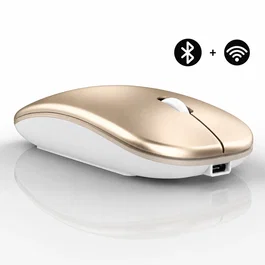 Generico Ratón inalámbrico recargable 2 en 1 bluetooth + usb 2.4g 1600 dpi ergonómico oro