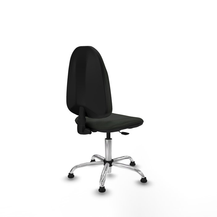 Silla de oficina Algarra con mecanismo Contacto permanente básico tapizada con Tela color Negro. Equipada con Base cromada, Sin brazosy Topes