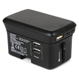 RealPower TravelCharge-4k Cargador Inalámbrico con Powerbank 4000 mAh, USB, Incluye Enchufes EU/UK/US, Negro