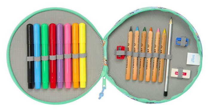 Safta Plumier Redondo 18 Piezas Bluey "Sisters" 21x3,5 Cm