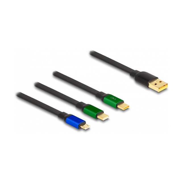 DeLOCK 85359 Cable USB 3 en 1 con USB A a Micro USB y 2 x USB Tipo C, Negro, Verde, Azul DeLOCK 85359 Cable USB 3 en 1 con USB A a Micro USB y 2 x USB Tipo C, Negro, Verde, Azul