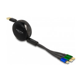 DeLOCK 85359 Cable USB 3 en 1 con USB A a Micro USB y 2 x USB Tipo C, Negro, Verde, Azul