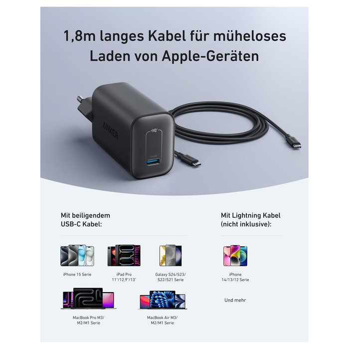 Anker Cargador 100W GaN B2679G11 con Cable USB-C 1.8m Negro