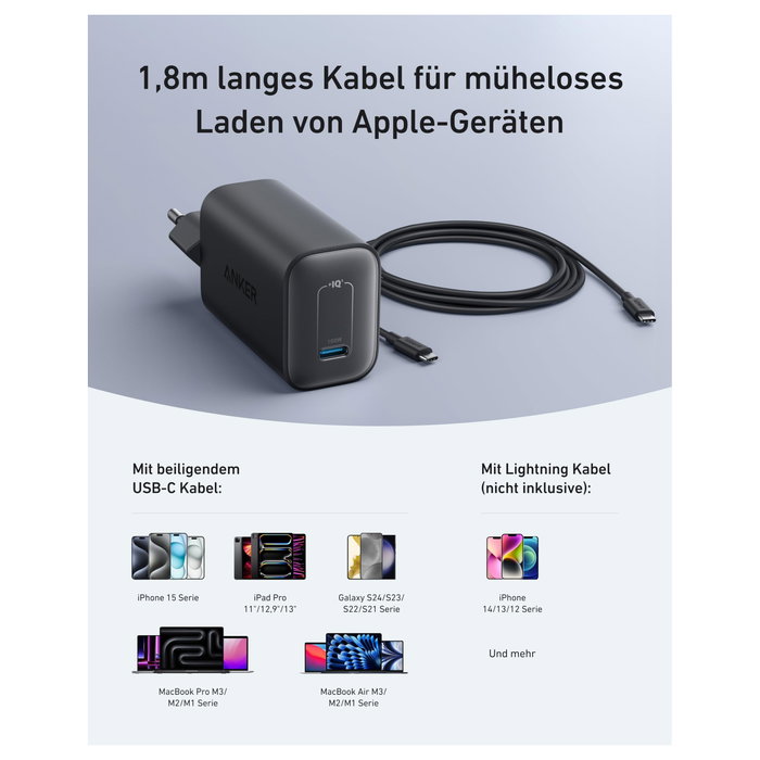 Anker Nano Charger 100W con cable USB-C negro B2679G11 Anker Nano Charger 100W con cable USB-C negro B2679G11
