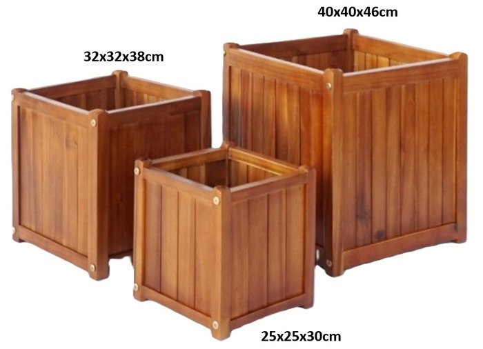 DKD Home Decor Set de 3 Maceteros de Acacia Marrón 40x40x46 cm
