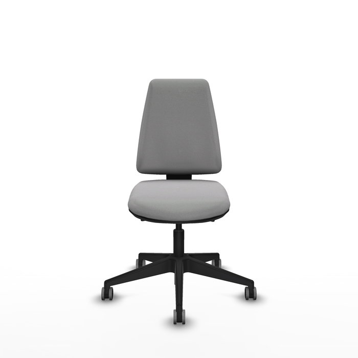 Silla de oficina Elche con mecanismo Asincro tapizada con Tela color Gris claro. Equipada con Base piramidal negra, Sin brazos y Ruedas 65 mm parqué