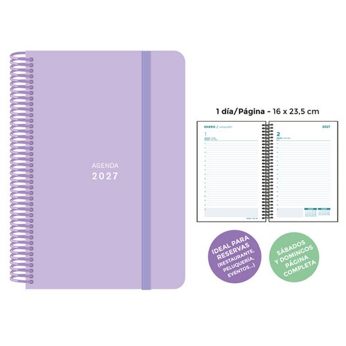 SENFORT Agenda Anual 2027 Pastel Lila con Tapa de PP y Goma SENFORT Agenda Anual 2027 Pastel Lila con Tapa de PP y Goma