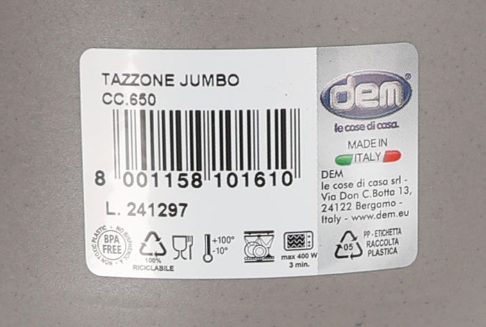 Dem Jumbo 650Cc Colección Inside Pieza de Cerámica 14 x 11 x 8 cm 70 g Peso Total 1.02 kg (12 Unidades)