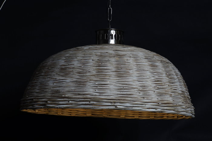 DKD Home Decor Lámpara de Techo Mediterráneo Blanco Plateado Ratán Metal 80 x 47 x 80 cm