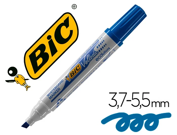 Bic Velleda Ecolutions Marcador para Pizarra Blanca Azul Punta Biselada 12 UD