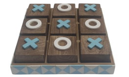 DKD Home Decor Juego de Mesa Tres en Raya en Mango y Resina Azul
