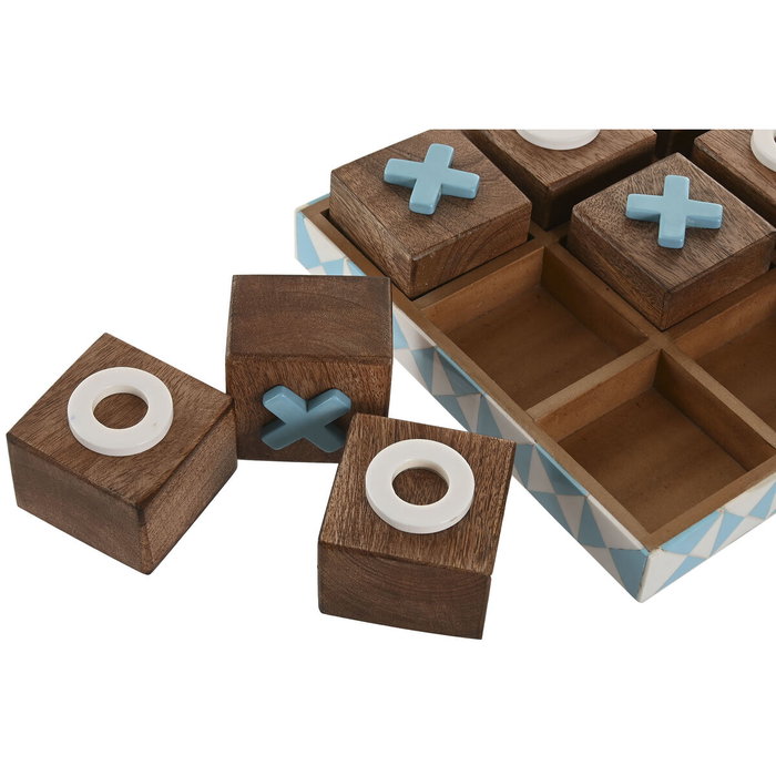 DKD Home Decor Juego de Mesa Tres en Raya en Mango y Resina Azul