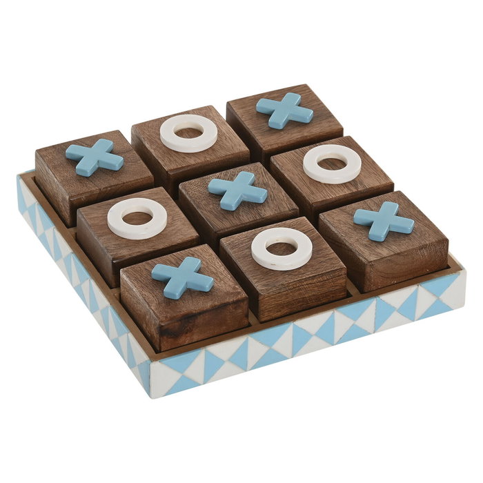 DKD Home Decor Juego de Mesa Tres en Raya en Mango y Resina Azul