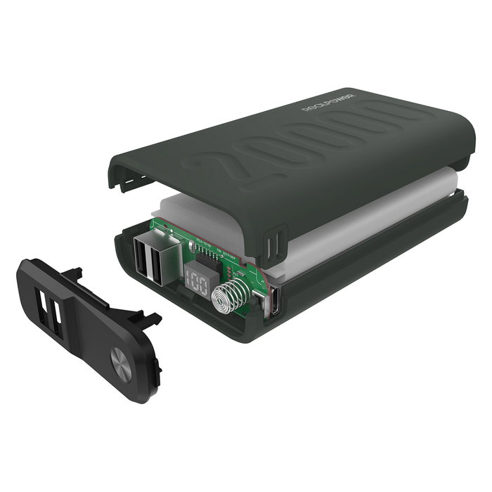 RealPower Powerbank PB-20000 20.000 mAh PD+ USB-C y Micro-USB, Carga Rápida, 2 Puertos USB A, Verde Midnight Green