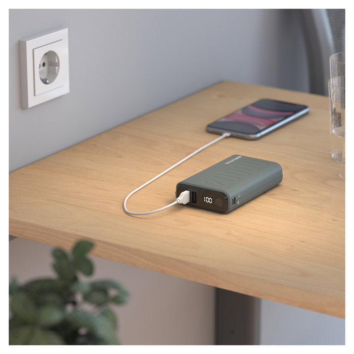 RealPower Powerbank PB-20000 20.000 mAh PD+ USB-C y Micro-USB, Carga Rápida, 2 Puertos USB A, Verde Midnight Green