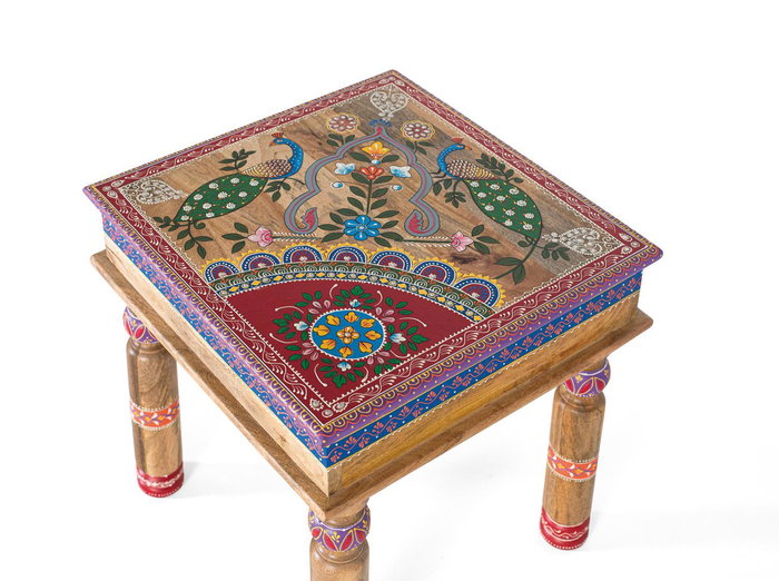 Giner Y Colomer Mesa de Centro en Madera de Mango con Detalles Pintados a Mano Giner Y Colomer Mesa de Centro en Madera de Mango con Detalles Pintados a Mano