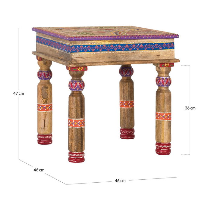 Giner Y Colomer Mesa de Centro en Madera de Mango con Detalles Pintados a Mano Giner Y Colomer Mesa de Centro en Madera de Mango con Detalles Pintados a Mano