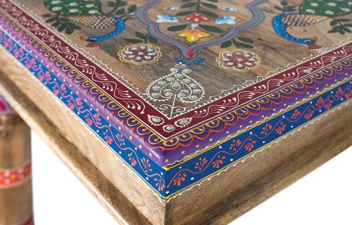 Giner Y Colomer Mesa de Centro en Madera de Mango con Detalles Pintados a Mano Giner Y Colomer Mesa de Centro en Madera de Mango con Detalles Pintados a Mano