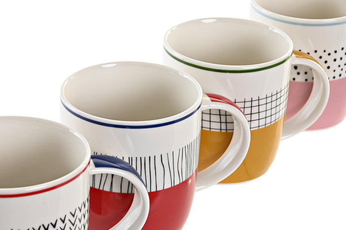 DKD Home Decor Taza Azul Rojo Porcelana New Bone 365ml Apta Microondas Lavavajillas Pack 12 Unidades 11.5 x 8.3 x 9.5 cm