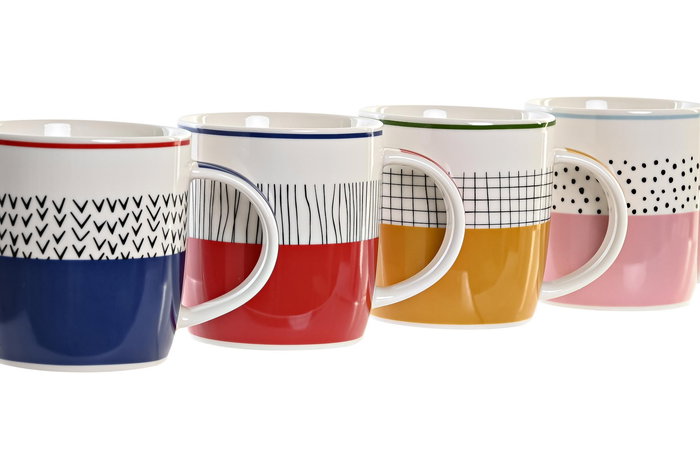 DKD Home Decor Taza Azul Rojo Porcelana New Bone 365ml Apta Microondas Lavavajillas Pack 12 Unidades 11.5 x 8.3 x 9.5 cm
