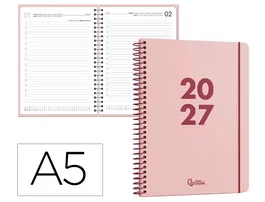 Liderpapel Agenda Oficina 2027 Espiral Basic Día Página A5 Bilingüe Rosa