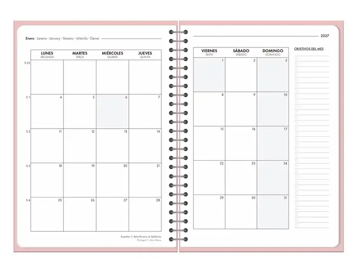 Liderpapel Agenda Oficina 2027 Espiral Basic Día Página A5 Bilingüe Rosa