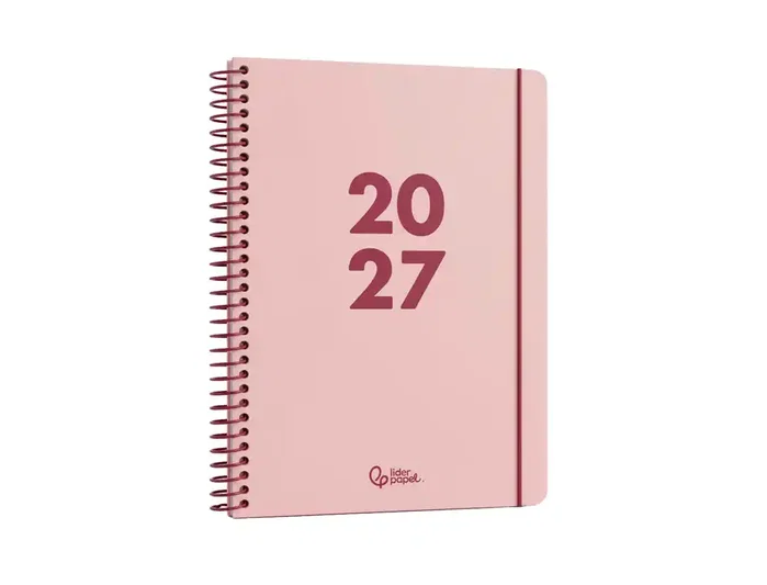 Liderpapel Agenda Oficina 2027 Espiral Basic Día Página A5 Bilingüe Rosa