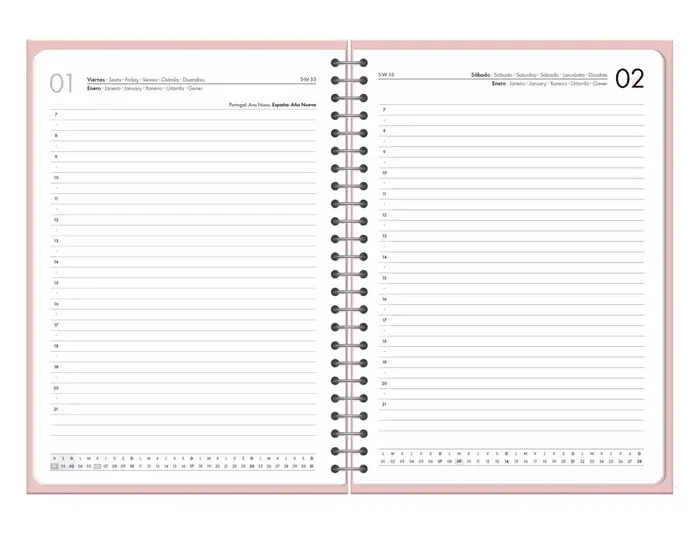 Liderpapel Agenda Oficina 2027 Espiral Basic Día Página A5 Bilingüe Rosa