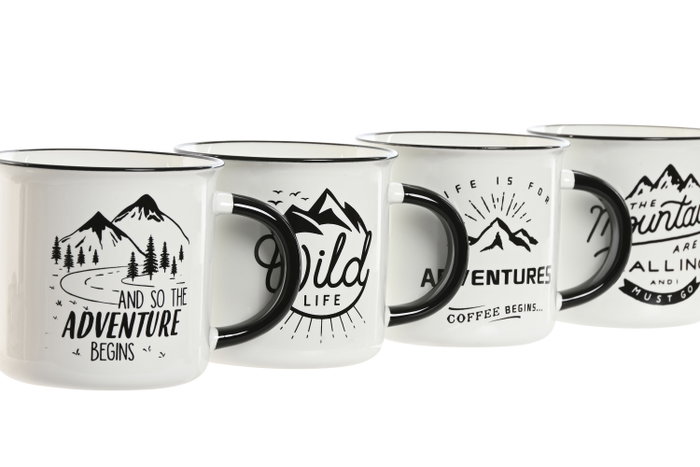 DKD Home Decor Juego de 4 Tazas de Porcelana Camping Multicolor 340ml DKD Home Decor Juego de 4 Tazas de Porcelana Camping Multicolor 340ml