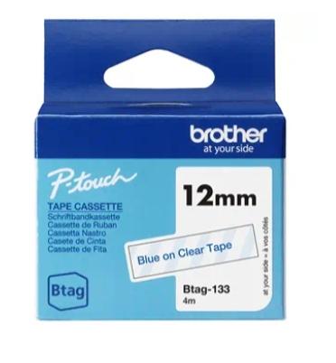 Brother Cinta doméstica Btag-133 Azul sobre transparente 12mm x 4m