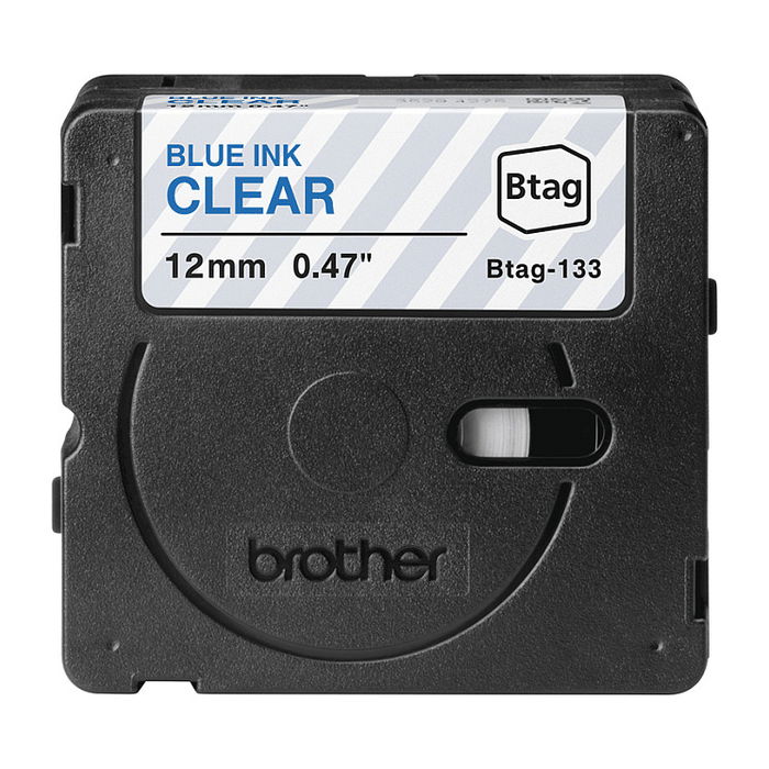 Brother BTAG-133 Cinta de Etiquetas Azul Transparente 12mm x 4m para P-touch PT-N10, PT-N20, PT-N25BT - No Laminada