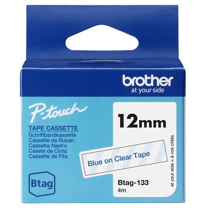 Brother Cinta doméstica Btag-133 Azul sobre transparente 12mm x 4m