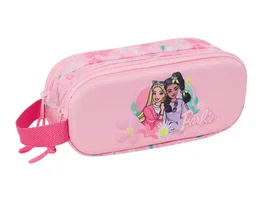 Safta Estuche Portatodo Escolar Doble Cremallera Colección Barbie 3D, Dimensiones 80x60x210 mm