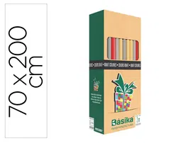 Basika Papel de Regalo Kraft Ecológico, Rollo Ancho 70 cm x Longitud 2 m, Gramaje 50 g, Colores Surtidos, para Todo el Año