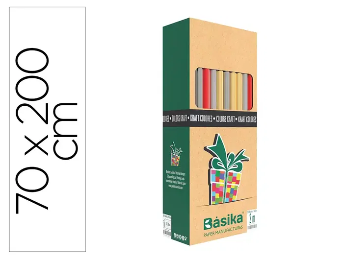 Basika Papel de Regalo Kraft Ecológico, Rollo Ancho 70 cm x Longitud 2 m, Gramaje 50 g, Colores Surtidos para Todo el Año Basika Papel de Regalo Kraft Ecológico, Rollo Ancho 70 cm x Longitud 2 m, Gramaje 50 g, Colores Surtidos para Todo el Año