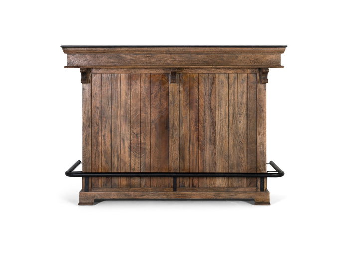GINER Y COLOMER Mueble Bar de Madera de Mango con Tapa de Granito y Metal, Marrón, 150 cm - Incluye Almacenamiento para Botellas y Copas