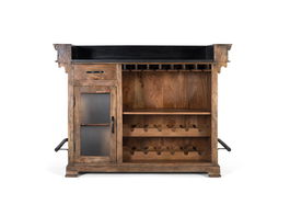 GINER Y COLOMER Mueble Bar de Madera de Mango con Tapa de Granito y Metal, Marrón, 150 cm - Incluye Almacenamiento para Botellas y Copas