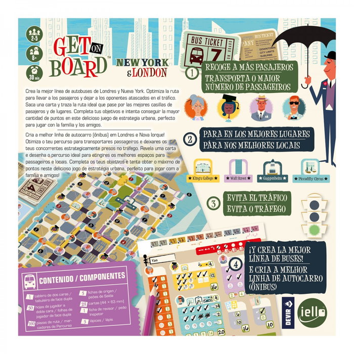 Devir Juego de Mesa Get on Board: New York & London - Flip & Write Urbano para Familia