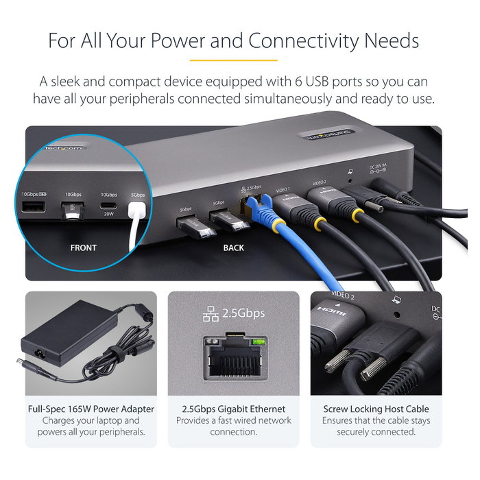 StarTech.com Docking Station USB4 40Gbps con Doble HDMI 4K y Ethernet 2,5GbE, Plata