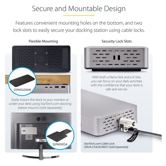 StarTech.com Docking Station USB4 40Gbps con Doble HDMI 4K y Ethernet 2,5GbE, Plata
