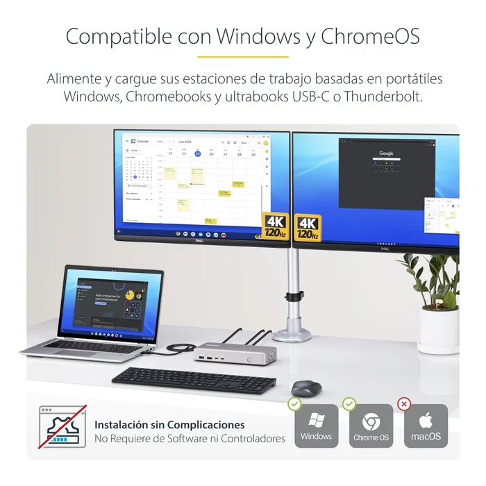 StarTech Docking Station USB4 155UE-USB4-DOCK, USB-C 40Gbps con Dual HDMI para 2 Monitores 4K 120Hz, 100W Power Delivery, Ethernet 2.5G, Hub USB 6 Puertos (10Gbps), Plata StarTech Docking Station USB4 155UE-USB4-DOCK, USB-C 40Gbps con Dual HDMI para 2 Monitores 4K 120Hz, 100W Power Delivery, Ethernet 2.5G, Hub USB 6 Puertos (10Gbps), Plata