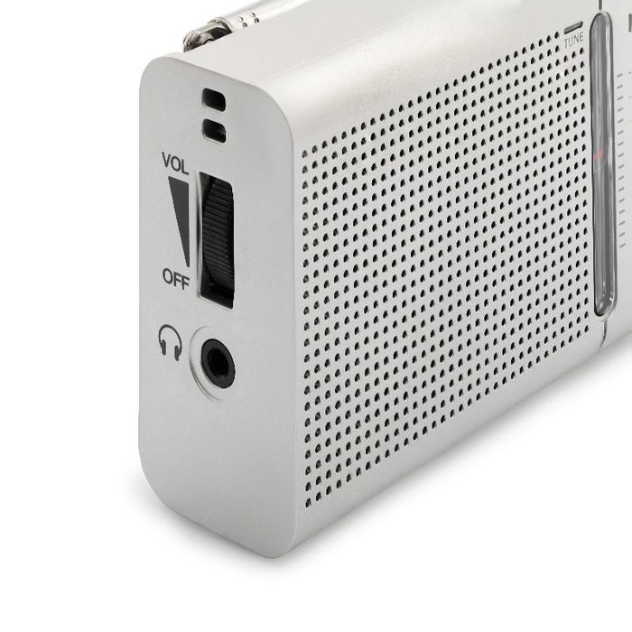 DAEWOO Radio Portátil AM/FM Plata con Altavoz Incorporado y Auriculares Incluidos