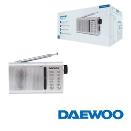 DAEWOO Radio Portátil AM/FM Plata con Altavoz Incorporado y Auriculares Incluidos